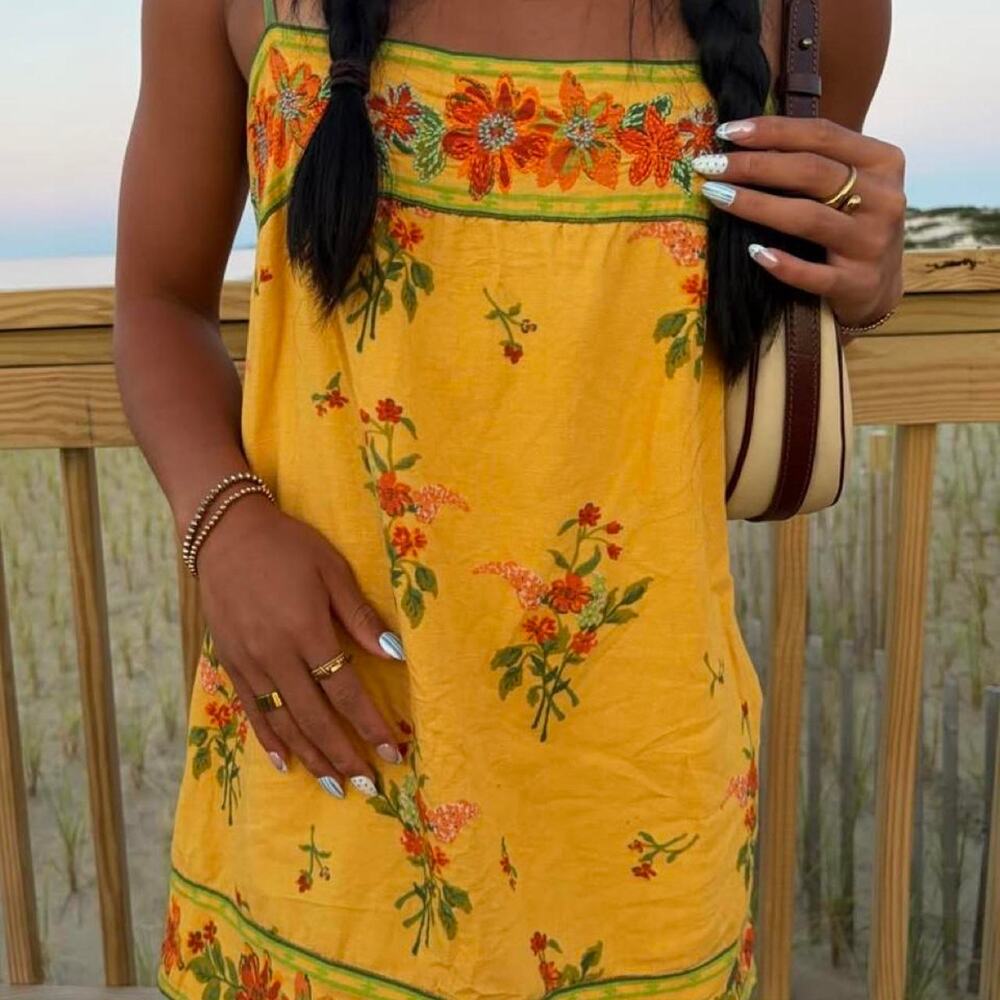 Yellow floral mini dress with